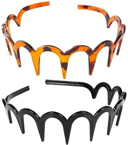 2pcs Fasce Per Capelli A Zig-zag,pettine Per Capelli A Denti Di Squalo,fasce Rigide in Plastica A Zigzag,fascia Per Capelli Ondulata Per Ragazze,donne,uomini (marrone Leopardato E Nero)