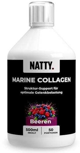 NATTY Kollagen Marine 500ml - Wildbeere - 1500 DA Hochdosiertes Fischkollagen Hyaluronsäure Silicium Biotin Selen Kollagen Trinkampullen Flüssig Marine Collagen Peptides Typ 1 & 3 Vitamine Komplex