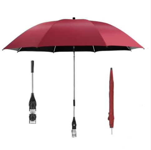 Tsawntd Paraguas con Clip para Silla, Paraguas para Silla de Playa con Bloqueo UV y Abrazadera, Parasol portátil Ajustable, Color Rojo Vino, 23, 00 Pulgadas