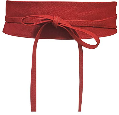 Live It Style It Damen Obi Gürtel breite Spitze Taille Band Kunstleder Cinch binden One Size Boho (Rotes Leder)