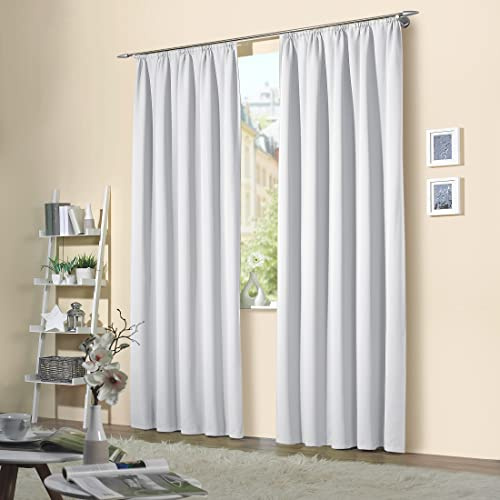 heimtexland Vorhang Blickdicht Thermovorhang Verdunklungsvorhänge 2er Set Kräuselband Deko Gardine isolierend Ökotex Kälteschutz Sonnenschutz Schalldämmung Typ139 Grau-Weiss HxB 245x135 cm