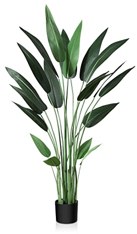 CROSOFMI Künstlich Lilienbaum 140CM Fake Tropische Plastik Palme Perfekte Große Pflanzen im Topf für Indoor Outdoor Haus Haus Büro Garten Moderne Dekoration Housewarming Geschenk（1 Pack）