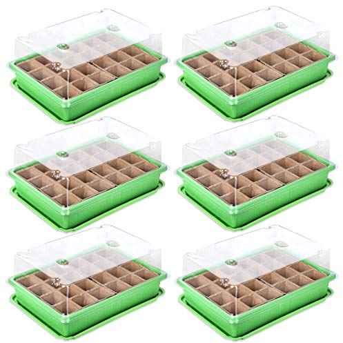 Schramm® 6 Stück Anzucht Set Gewächshaus Anzucht Schale Töpfe Zimmergewächshaus 27 x 19 x 11 cm für 144 Anzuchttöpfe Anzuchtset Mini-Gewächshaus