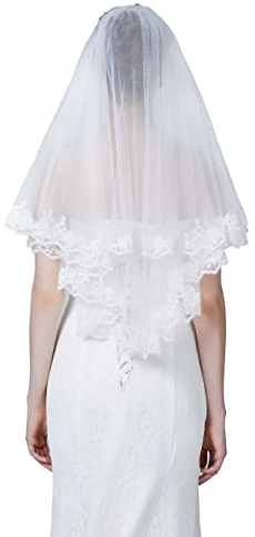 BEAUTELICATE Brautschleier Hochzeitsschleier Schleier Blusher Für Braut Hochzeit Weiß Elfenbein Mit Spitze Und Metall Kamm Ellenbogenlänge 2 Schicht V125