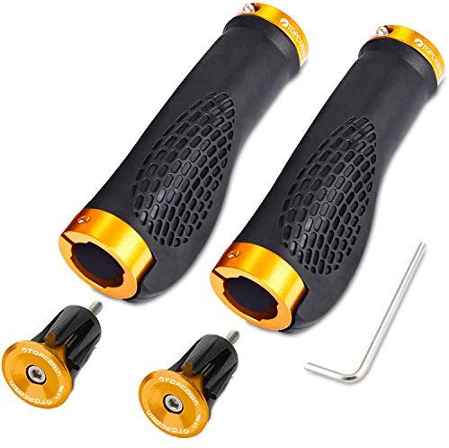 TOPCABIN Ergonomisches Design Fahrradgriffe, doppelte Verriegelung am Fahrradlenker Griffe Fahrradgriff für Mountainbike BMX (Aluminium-Schlossstecker + Griffe) Gold)