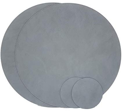 Nikalaz Rund Platzsets und Untersetzer aus Recyceltem Leder, Tisch-Sets, 2 Stück Tisch-Matten, Platzdeckchen 33 cm (Schmutzig Grau)