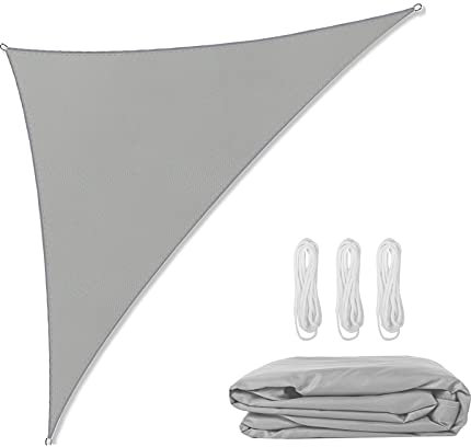 Triangle Sun Sail Shade Waterproof, Sun Shade Sail 4m x 4m x 5.7m, Grey Right Angle Garden Canopy Sun Shade, Outdoor Garden Patio Party Sunscreen Awning, Triangle Canopy with 3 Free Rope