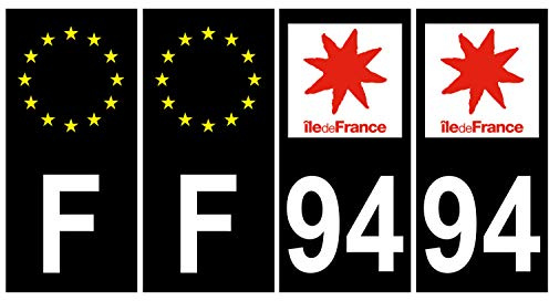 Supstick Aufkleber für Nummernschilder, Nummernschilder, Nummernschilder, Motiv Ile de Frankreich, Schwarz, 4 Stück
