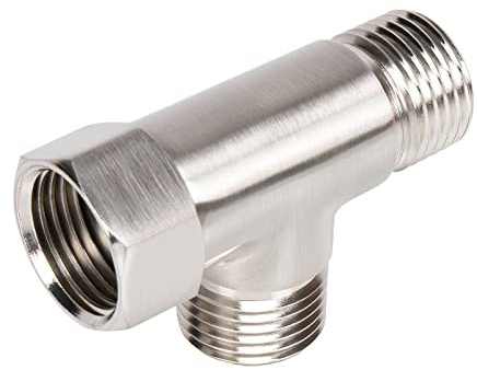 NearMoon Válvula desviadora de 3 vías de latón macizo G1/2 pulgadas, conector adaptador en forma de T para manguera de válvula angular, brazo de ducha y grifo rociador de bidé de inodoro (níquel