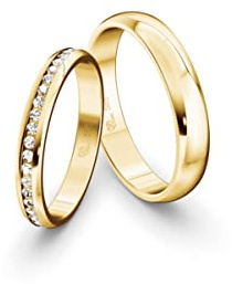 JC Trauringe Gold 585 Gold Paarpreis Poliert I Partnerringe Gelbgold mit Gravur in edler Schatulle I 2 Hochzeitsringe Herrenring ohne & Damenring mit Zirkoniasteine I ICT39
