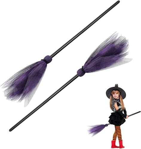 Homoyoyo Halloween Witch Flych Broom Mesh Tulle Abnehmbares Griff Witch Besen Masquerade Show Dress Up Wonder Besen Hexenbesen für Halloween Cosplay Party (Zufällige Farbe)