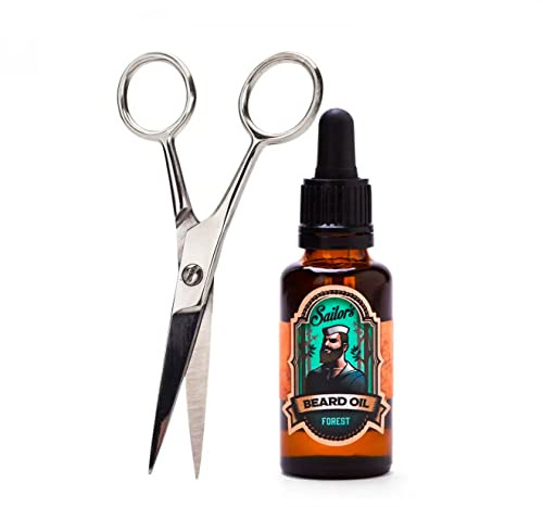 Kit para el cuidado de la barba y el bigote de marinero - Bosque - mantén tu barba con tijeras y aceite para barba