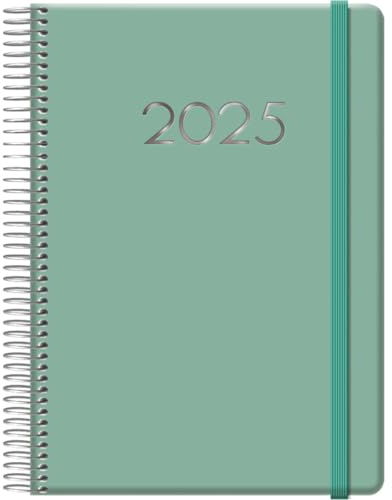 Dohe - Agenda 2025 - Día por Página, A5 (15x21 cm), 12 Meses Enero a Diciembre, Cierre de Anillas, Planificador Anual en Español, Material de Oficina - DENVER Verde