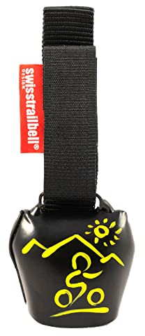 Das Original! swisstrailbell® Black mit gelbem Mountainbiker, Trailbell, Bear Bell, Fahrradklingel