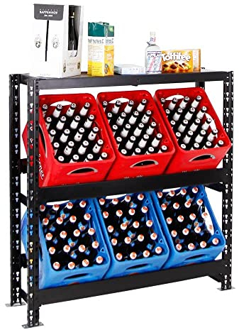 PROREGAL Getränkekistenregal Tegernsee XL 6 Kisten mit Ablage Schwarz | HxBxT 110x110x30 cm | freistehend Kistenständer Getränkeregal Wasserkistenregal Bierkistenregal