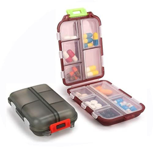 2PCS Travel Pill Organizer Box,Portable Pill Case,Pill Box Dispenser,Small 7-Day Weekly Travel Pill Organizer with 10 Compartments for Different Medicines,Vitamin Fish Oil Aspirin Supplements (#1)