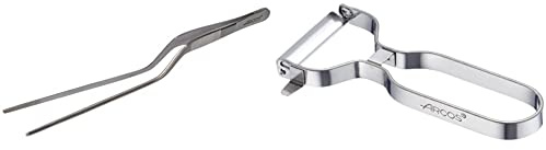 Arcos Gadgets Profesionales, Pinzas para Emplatar, Acero Inoxidable 200 mm, Color Gris & Gadgets Profesionales, Pelador de Frutas Pelador de Verdura, Acero Inoxidable Cromado, Color Plata, 110 mm