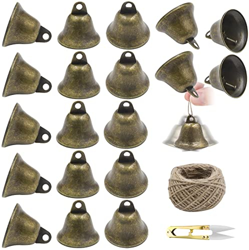 WZYTEU 20 Stück Glocke, Glöckchen Vintage, für Home Dekor, Windspiele, Hochzeiten,Weihnachtsglocken, Hundetraining, mit 1pcs Hanfseil & 1 Kleine Schere