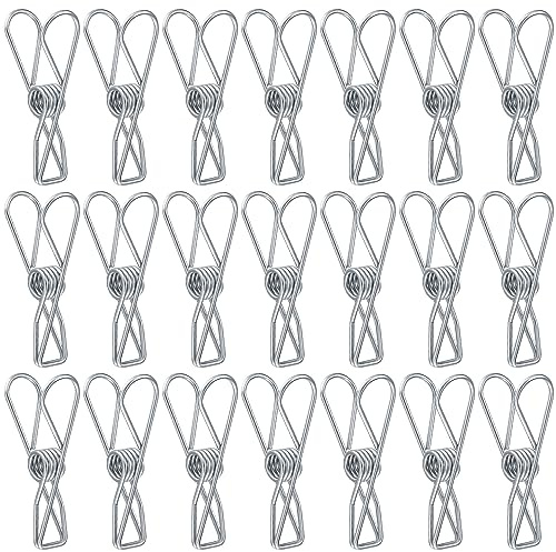 XxinXrong80 Pièces Pinces à Linge, Épingles en Acier Inoxydable, Pinces à Linge en Métal pour Serviette Vêtements Chaussettes Fichiers Scellement Alimentaire - Argent
