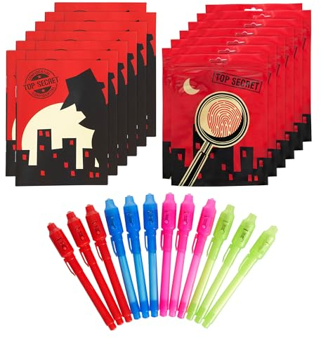 THE TWIDDLERS 12 Unsichtbare Stifte mit 12 UV-Lichtern & Notizblöcken - Reise- und Partyspielzeug für Kindergeburtstage
