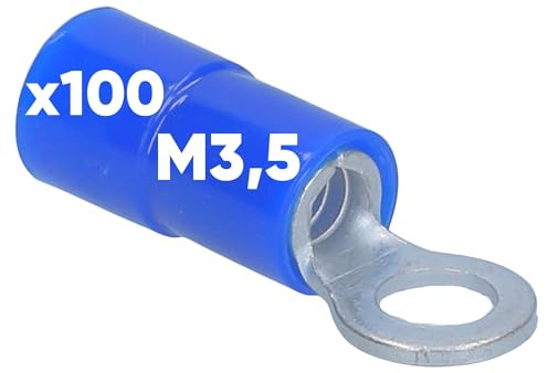 Kalitec 100x Ringkabelschuh 1,5-2,5mm² - M3,5 Blau Teilisoliert PVC | Quetschverbinder aus Kupfer für sichere Kabelverbindungen - Ideal für KFZ, Hifi & Elektro - Crimpverbinder Ringöse