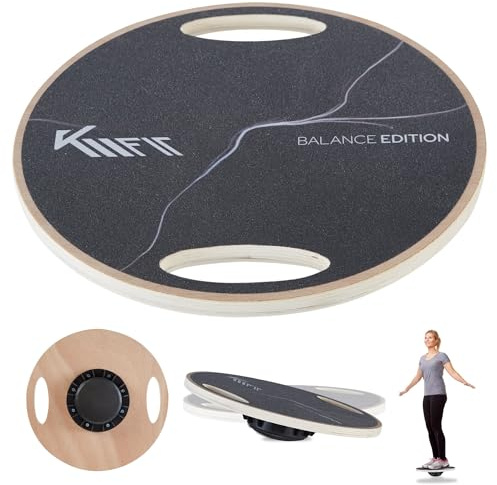 KM-Fit Balance Board ronde | Planche d’équilibre en bois avec poignées | Gyroscope thérapeutique pour coordination, stabilité et renforcement | Idéale pour entraînement indoor