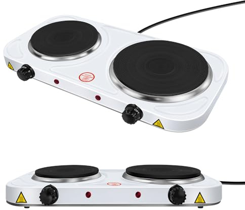Double Electric Hot Plate - Portable Camping Stove - 1000W & 1500W Electric Hob Stove for Cooking - 5 Temperature Settings - 155mm Heating Pate Diameter - for Holiday Homes/Caravans/Small Kitchen