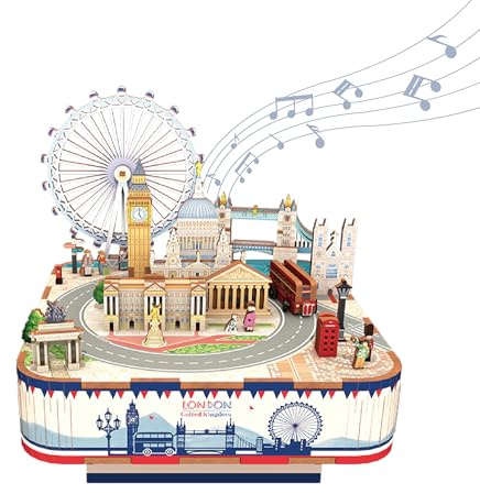 Tonecheer Wooden Music Box Puzzle for Adults,DIY Rotating Music Box Kit 3D Creative Musical Puzzle Crafts Model Building Kits Desk Decor for Teens Kids Birthday Gift (London Music Box)