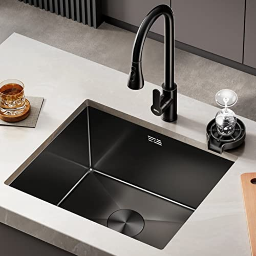 Quadratisches Einzelbecken-Spülbecken aus Edelstahl mit Wasserhahn und Glaswaschbecken