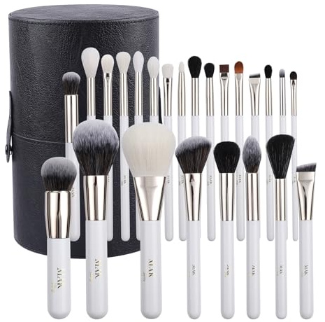 Makeup Brushes 24 Pcs Set with Leather Case, Multi Use with Natural and Synthetic Hair (24 Pcs + Large Leather Case Holder)