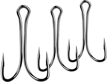 Lot de 50 hameçons doubles en acier à haute teneur en carbone avec tige ouverte pour eau douce et eau salée (1/0#)