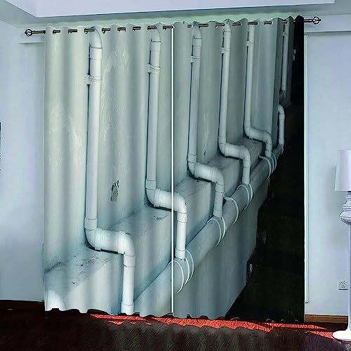 3D Blickdichte Gardinen Verdunkelungsvorhang Mit Ösen Weiße Wasserleitung, 2Er Set, 300 B X 280 H cm Wohnzimmer Gardinen Blickdicht Kinder Vorhänge Schlafzimmer Dekoschals Gardine Esszimmer-4W4L4I9A