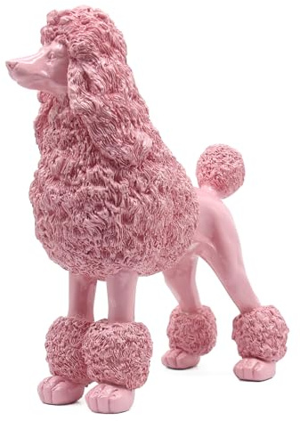 Lukitas Stehender rosa Pudel-Skulptur, dekorative Hundestatue, Tierfigur für Garten, Haus, Kunstharz, 25,4 cm | Tier-Ornament für Garten, Zuhause, Schreibtisch, Regal