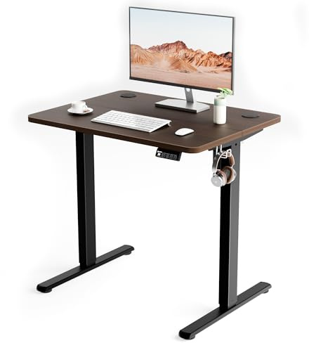 ERGOMAKER Elektriskt Ståbord 80x60 cm, Höjdjusterbart Skrivbord med Minneshandset & Hooks, Sit Stand Skrivbord för Hemmakontor (Svart Valnöt)