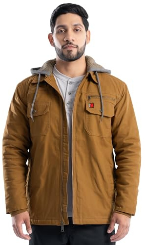Wrangler Men's Quilted Lined Jacket with Sherpa Hood, Duck, Medium