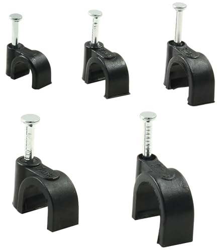 Bivethoi 500pcs Black Cable Clips 4/6/8/10/12mm Cable Wire Clips Nail in Cable Clips Cable Tacks Coaxial Nail Clamps Cable Nails for Cords Cable Management RG6 RG59 CAT6 RJ45 Cat6 Cable