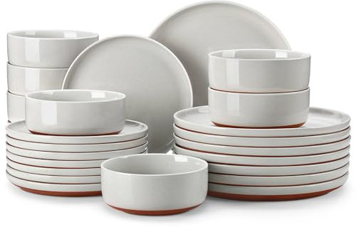 MALACASA 24 Pieces Dinner Sets for 8 People, Modern Ceramic Dinnerware Set for 8, Stoneware Plates and Bowls Sets, Dishwasher & Microwave Safe Plates and Bowls Set for 8, Grey, Series Tara