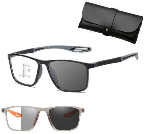 Generisch Chromoskop. Lesebrillen, Sport Intelligente photochrome Progressive bifokale Presbyopie-Brille für Männer Frauen, Farbwechselnde Anti-Blaulicht-Presbyopie-Brille (Gray,1.5 x)