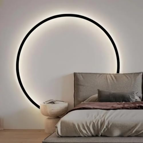 AstrizLamp Kreis Wandleuchte 100cm Schwarz Minimalistische Runde Wandlampe Große Indirektes Licht Dimmbar USB Wohnzimmer LED Ring Wandleuchten mit Stecker, für Geschäft Büro Cafe Flur Arbeitszimmer
