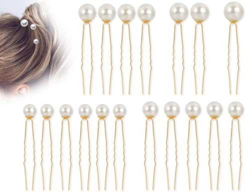 AOYEGIC 18 st pärlhårnålar, U-formade hårtillbehör, elegant hårklämma, huvudbonad, pärla hårklämma, hårnål, pärlor, hårklämma (guld)