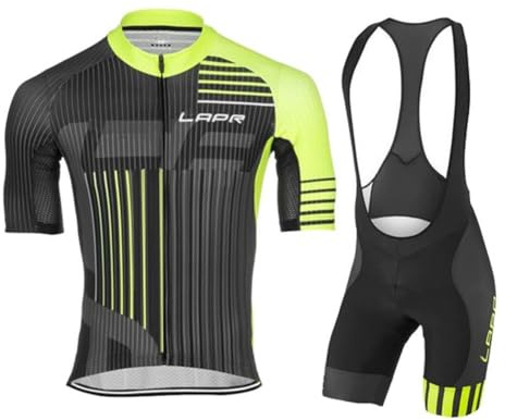 VeloZenith Abbigliamento Ciclismo da Uomo Estiva,Maglia Manica Corta Con 3 Tasche+3D Gel Pantaloncini,Traspirante Sportivo Ciclismo Moda Set per Mountain Bike Tuta MTB(Striscia Verde,L)