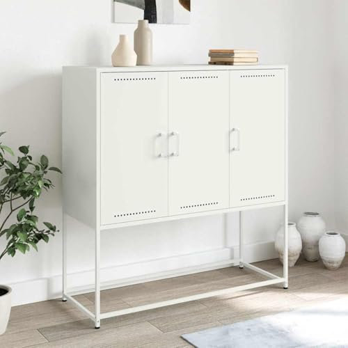 prissent Sideboard Aufbewahrungsschrank Beistellschrank Mehrzweckschrank Buffetschrank für Wohnzimmer Schlafzimmer oder Küche Metallgestell Industrie-Stil Weiß 100,5x39x107 cm