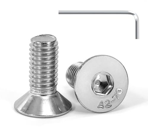 Tunejoy Tornillo Avellanado M8 x 20 mm Tornillos de Cabeza Avellanada Hexagonal de Acero Inoxidable A2 V2A Norma DIN 7991 con llave Allen Rosca Completa 20 Piezas