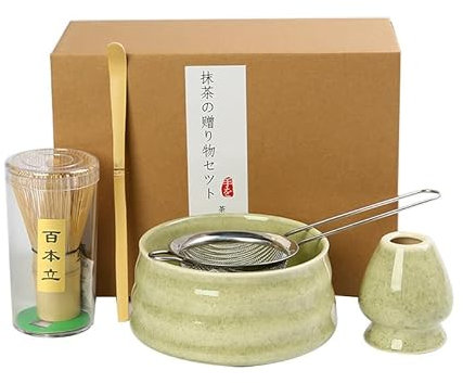 BRAVECOW Set da tè, set di frusta Matcha, tradizionale scodella giapponese cinese, fatto a mano, kit per cerimonia di matcha in ceramica, set da tè per fare il tè regalo