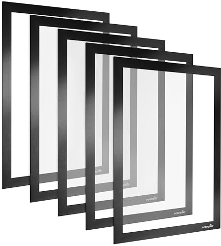 POPPSTAR Marco magnético A4 autoadhesivo con cierre magnético, negro, 5 piezas