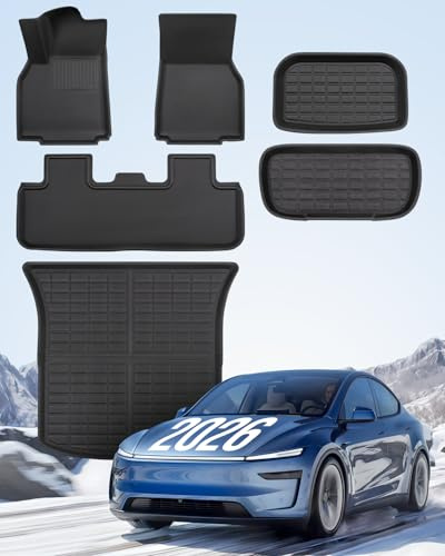 TAPTES 6-delade golvmattor för 2025 2026 Tesla Model Y Juniper, allvädersgolvmattor tillbehör för Tesla Y Juniper, främre och bakre bagagemattor, alla vädermattor för 2025 2026 Tesla Model Y