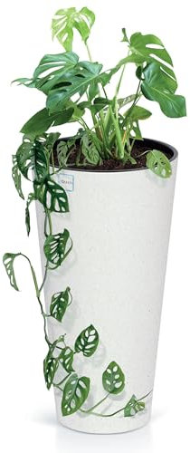 Pot de fleurs ECO - Grand pot de fleurs naturel avec bois - Pour l'intérieur et l'extérieur - Pour fleurs, jardin, balcon, terrasse, maison - Blanc - 20 cm