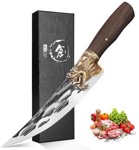 Purple Dragon kochmesser Hochwertiges Küchenmesser Geeignet zum Schneiden von Fleisch, und Gemüse Chefmesser Fleischmesser mit Rosenholzgriff und Fingerschutz Geschenke für Männer