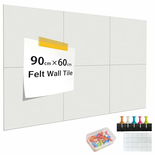 DAWNYIELD 6 Stück Filz Pinnwand 30x30 cm, Bulletin Board Memo Boards Wanddekoration Selbstklebend Stofftafel für Büro Kinderzimmer, inkl. Montagematerial (Weiß)