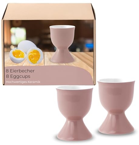 Juego de 8 hueveras en color rosa de cerámica, apto para lavavajillas, soporte para huevos para mesa de desayuno